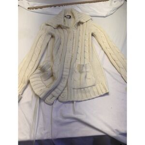 Susan Ess Cream Cable Knit Cardigan Size S Boho Fisherman Button Up Cream Cuff